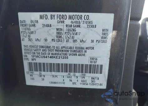 2008 Ford Escape Limited z USA, uszkodzony, nr VIN 1FMCU94148KE21255